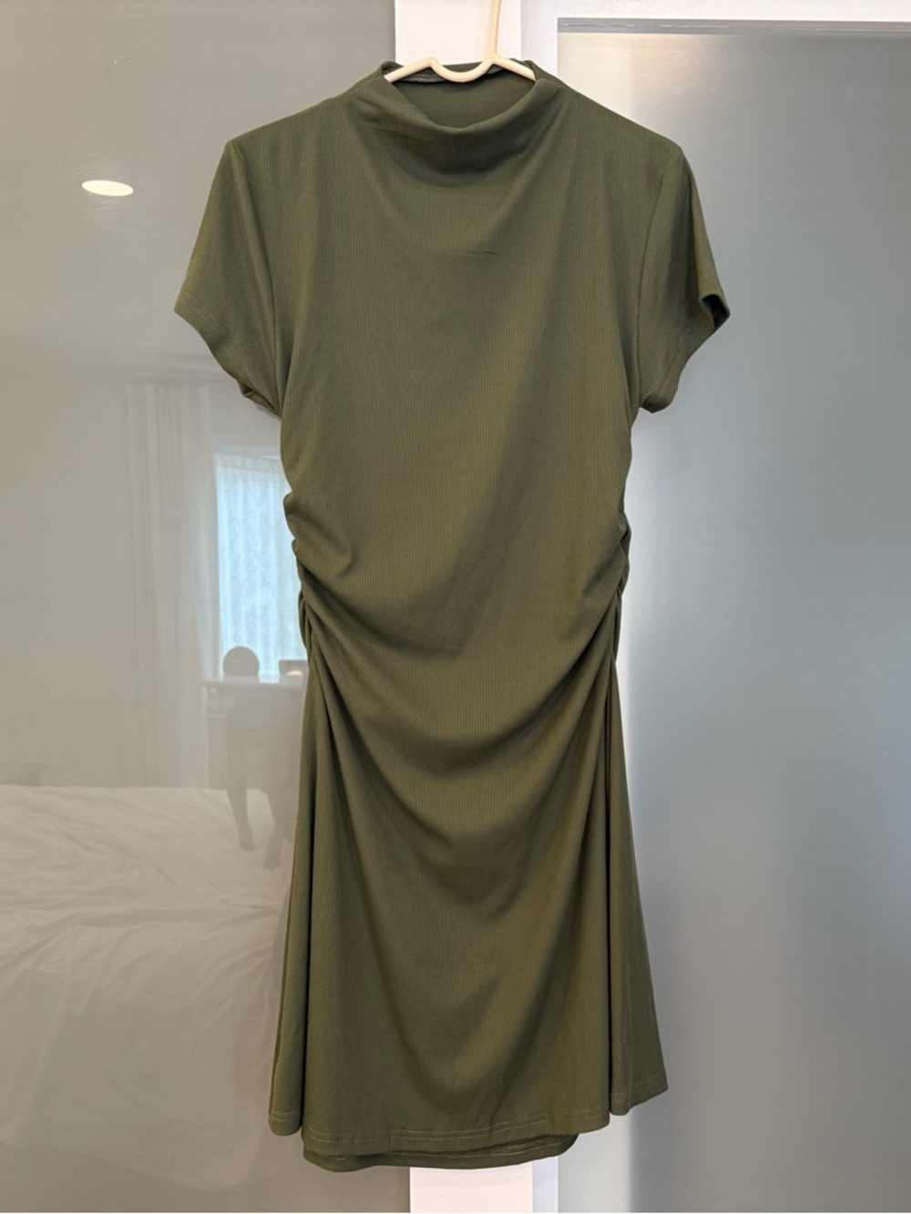 Cider Olive Green Midi Dress with Side Ruching